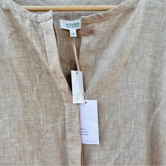 HAVEN WELL WITHIN | NWT LINEN SHIRT DRESS IN CAMEL LARGE - Picture 8 of 11